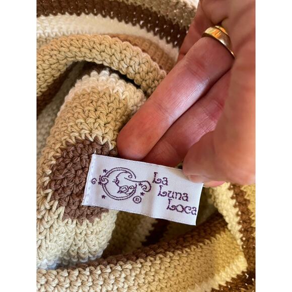 La Luna Loca Cream Striped 100% Cotton Y2K Knit Style Bucket Hat - Picture 5 of 8